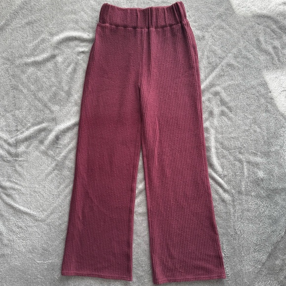 Girl Crush Gang Pants - GIRL CRUSH GANG Wide Leg Waffle Pants - Dusty Rose/Muted Pink/Plum - Size S
